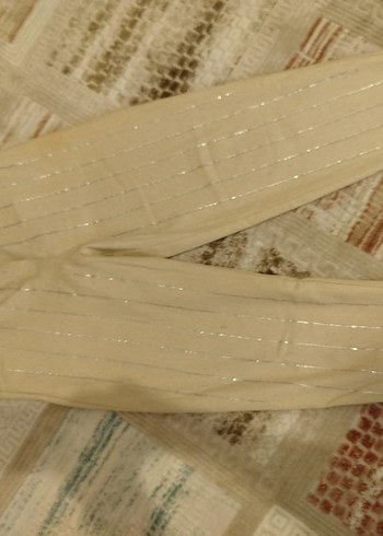 Bej Kadın Keten Pilili Bol Pantolon - Görsel 2