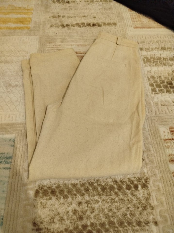 Bej Kadın Keten Pilili Bol Pantolon - Görsel 3