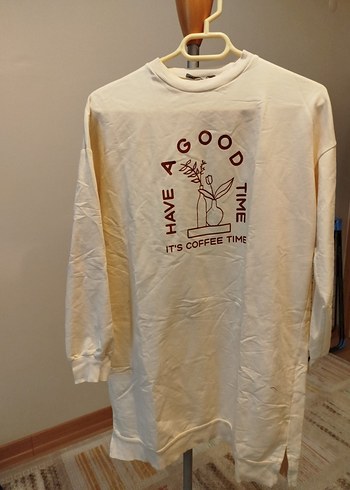 Beyaz Baskılı Kadın Sweatshirt Midi Boy - Görsel 2