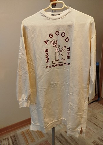 Beyaz Baskılı Kadın Sweatshirt Midi Boy - Görsel 5