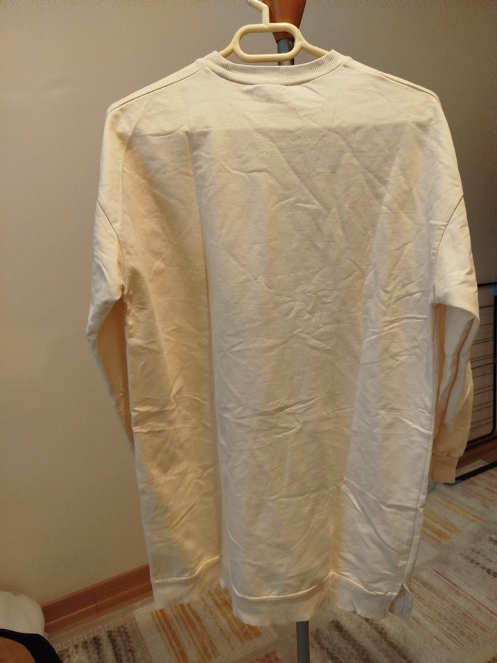 Beyaz Baskılı Kadın Sweatshirt Midi Boy - Görsel 4