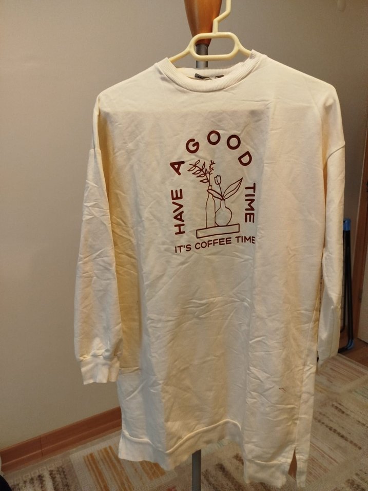 Beyaz Baskılı Kadın Sweatshirt Midi Boy - Görsel 2