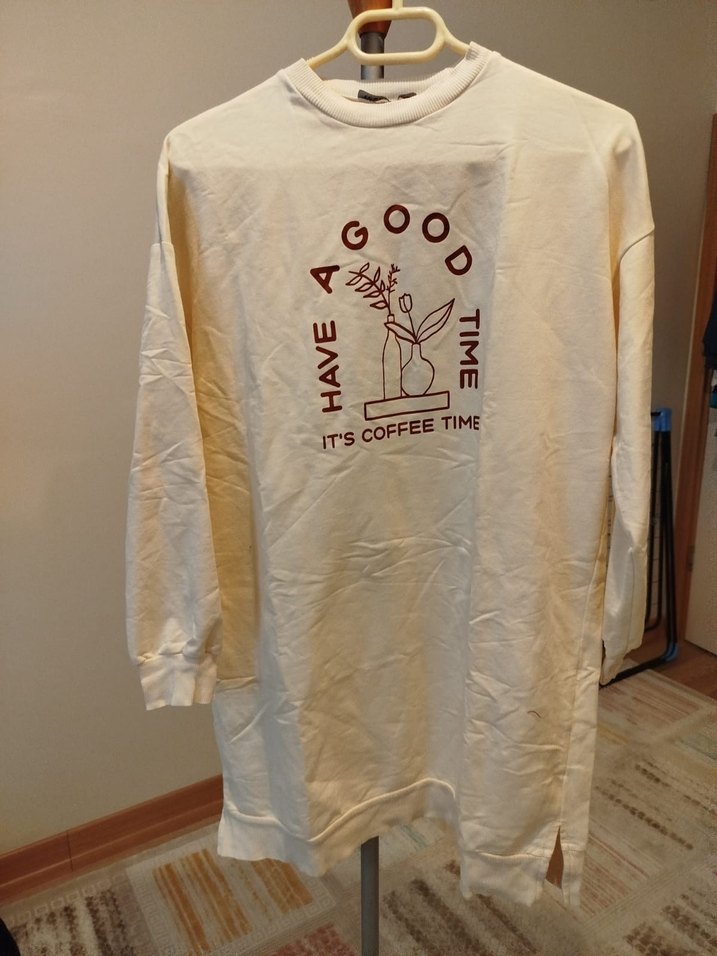 Beyaz Baskılı Kadın Sweatshirt Midi Boy - Görsel 5