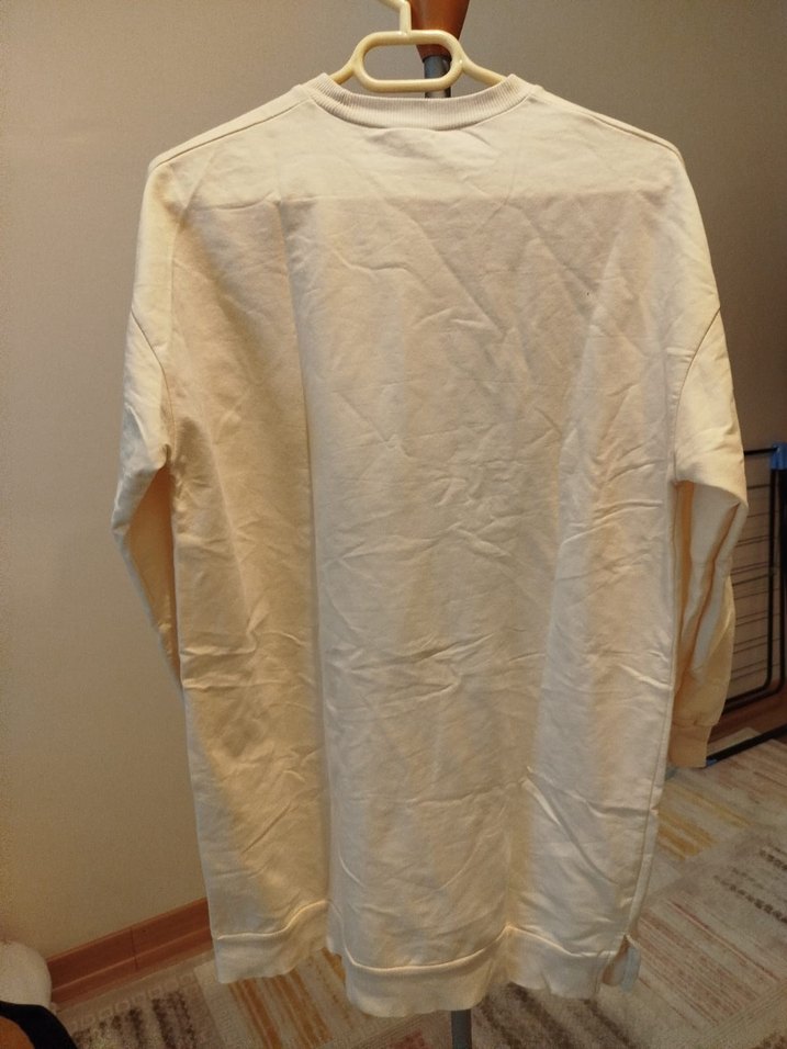 Beyaz Baskılı Kadın Sweatshirt Midi Boy - Görsel 3