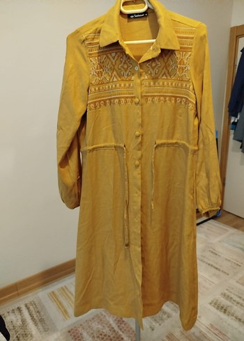 Sarı Keten Bohem Midi Tunik - Görsel 2