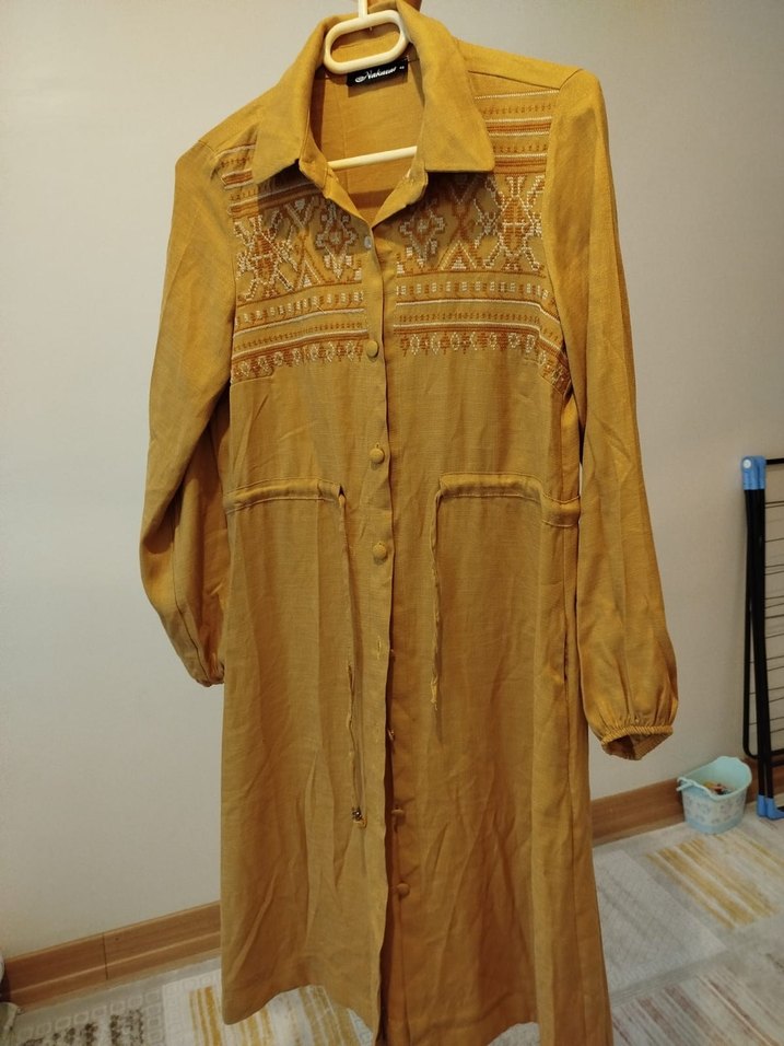 Sarı Keten Bohem Midi Tunik - Görsel 3