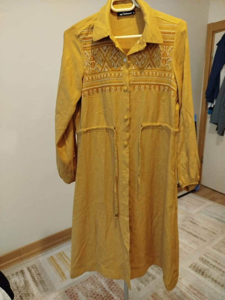 Sarı Keten Bohem Midi Tunik - Görsel 2