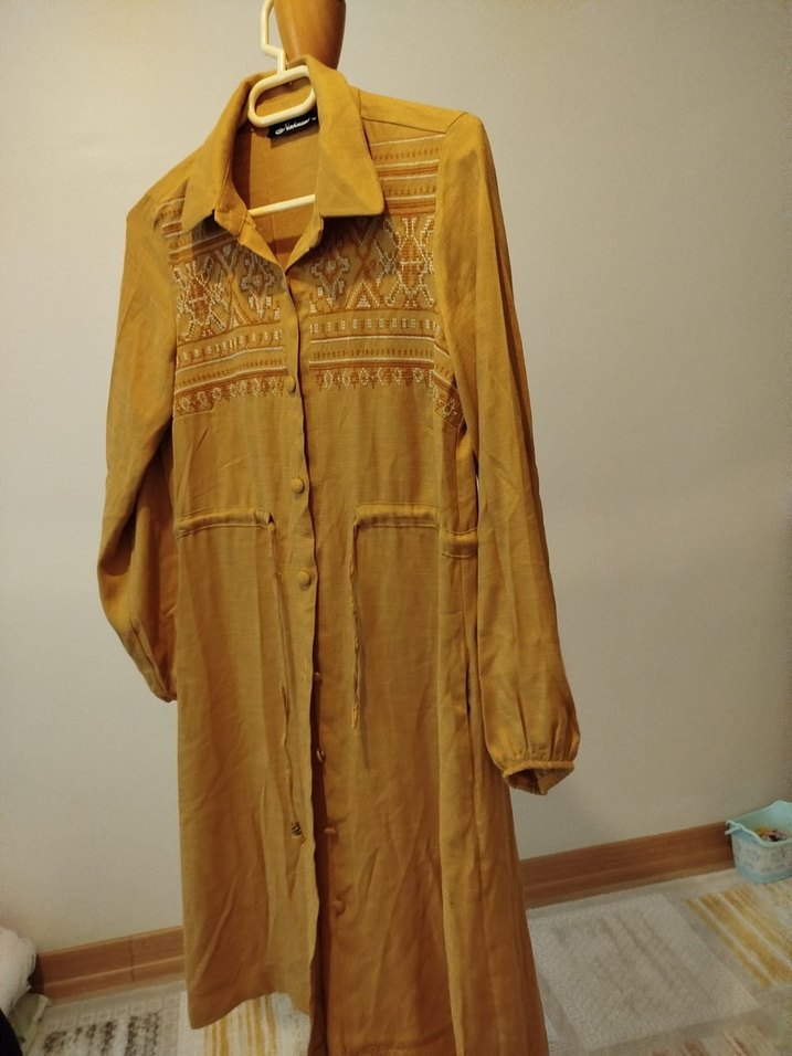 Sarı Keten Bohem Midi Tunik - Görsel 4