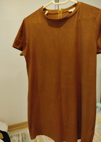 Kısa Kollu Kahverengi Süet Kadın Tişört - Görsel 5