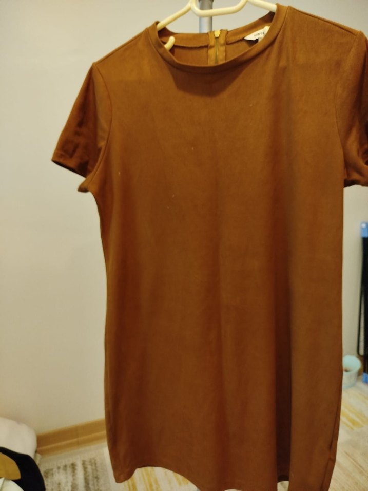 Kısa Kollu Kahverengi Süet Kadın Tişört - Görsel 5