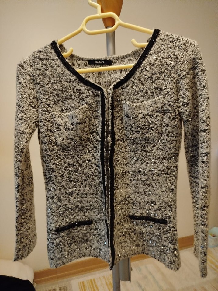 Gri Örgü Kadın Midi Ceket - Görsel 2