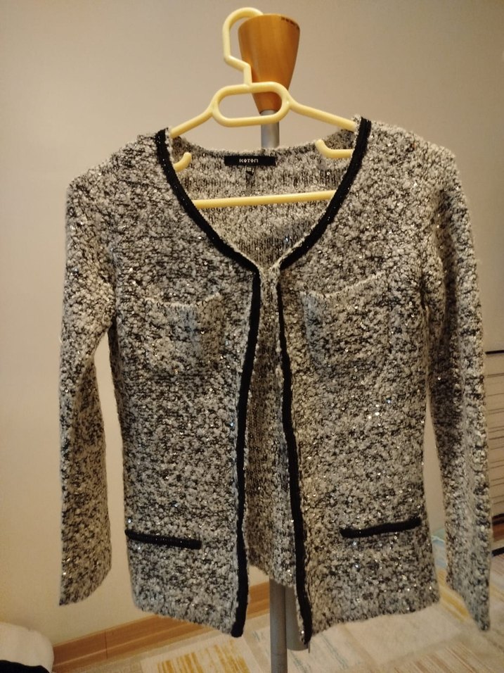 Gri Örgü Kadın Midi Ceket - Görsel 3