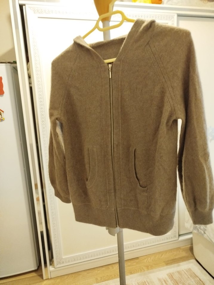 Gri Triko Hamile Hırka Kapüşonlu - Görsel 3