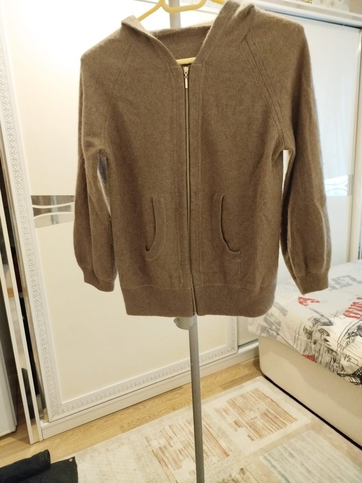 Gri Triko Hamile Hırka Kapüşonlu - Görsel 2