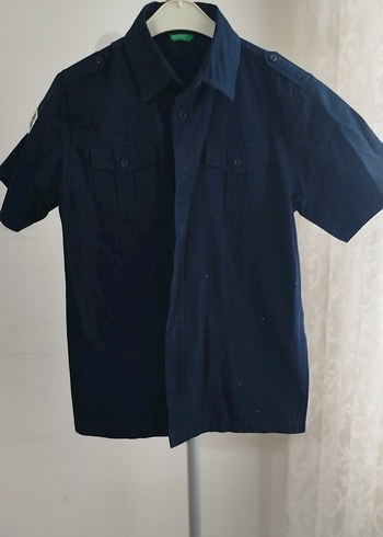 Erkek Çocuk Koyu Mavi Denim Kısa Kollu Gömlek