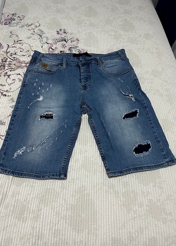 Diğer Mavi Yikamali Rahat Denim Sort