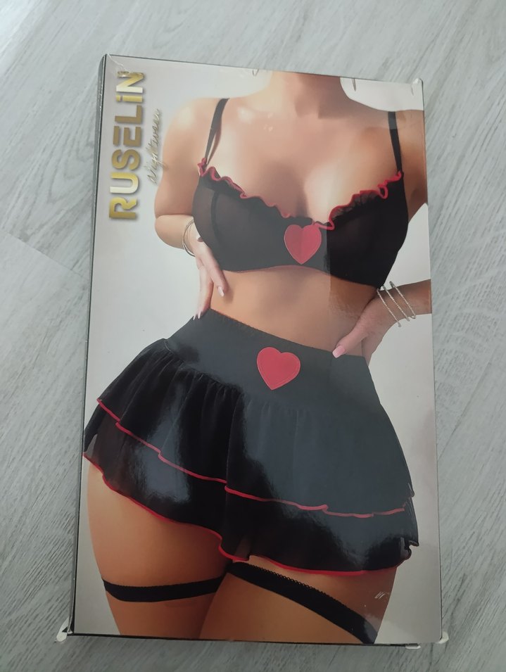 Siyah Kırmızı 18+ Baskılı Midi Kadın İç Giyim - Görsel 2