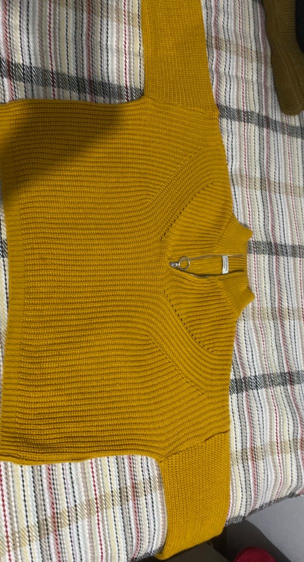 Sarı Boğazlı Örgü Kadın Kazak - Görsel 4