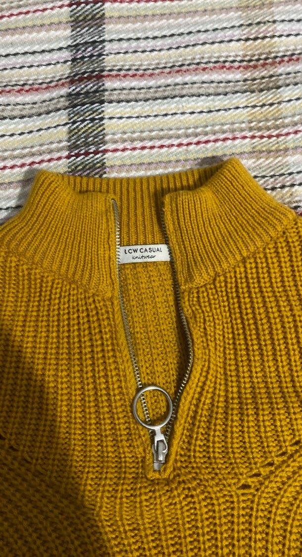 Sarı Boğazlı Örgü Kadın Kazak - Görsel 2