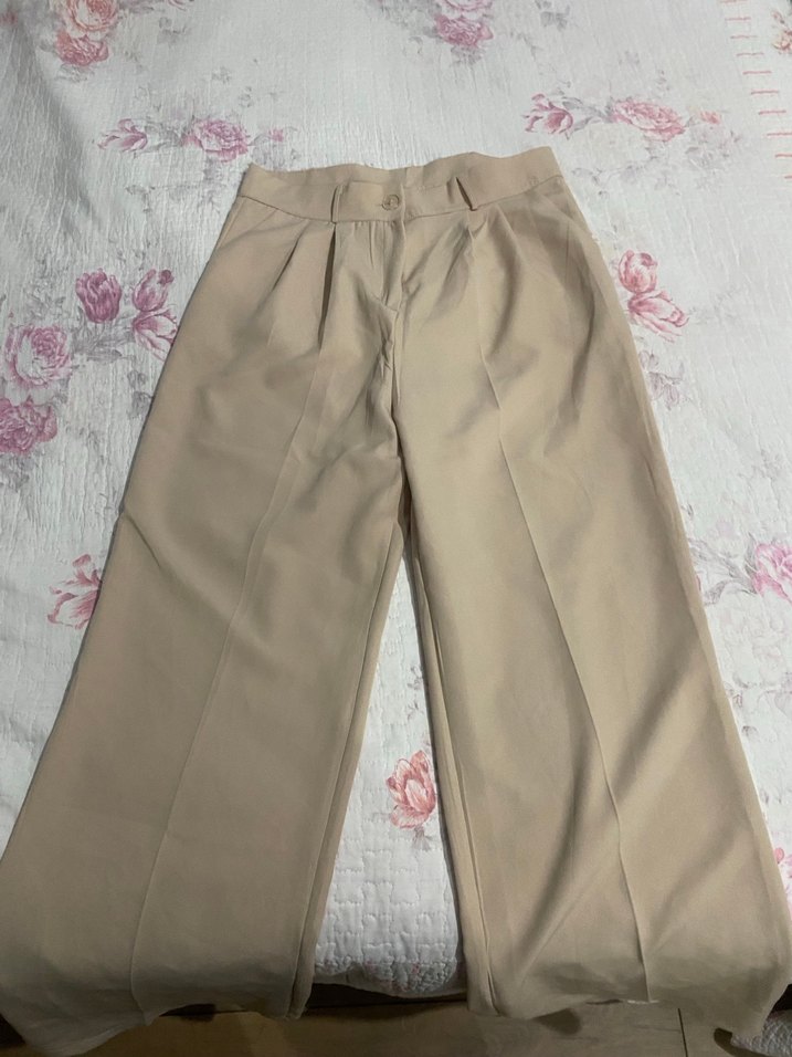 Bej Pilili Kadın Kumaş Pantolon - Görsel 2