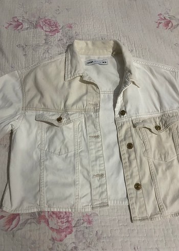 Beyaz Düğmeli Kadın Denim Ceket - Görsel 4