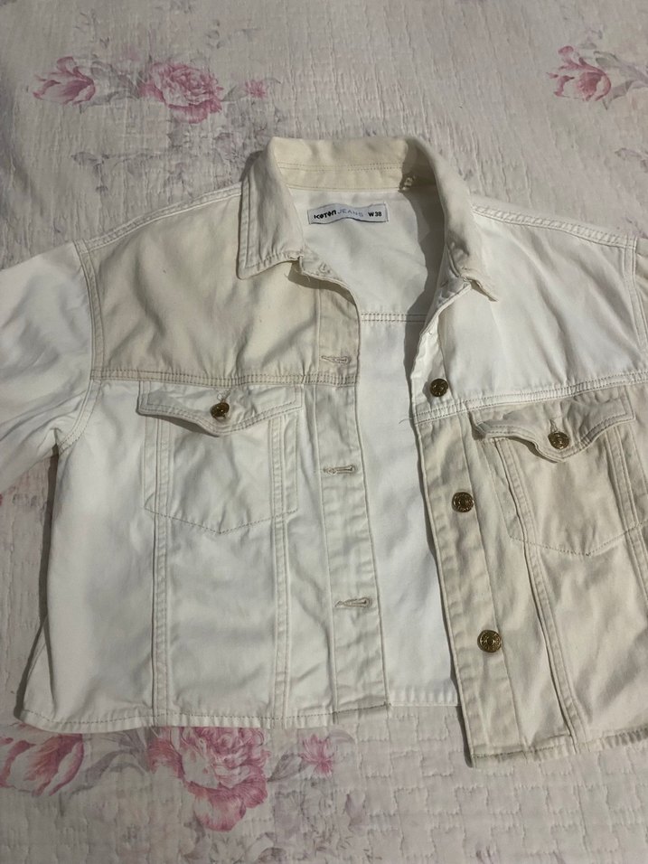 Beyaz Düğmeli Kadın Denim Ceket - Görsel 4