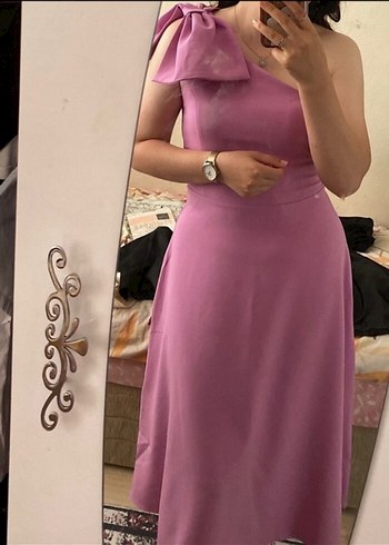 Mor V Yaka Uzun Elbise - Görsel 2