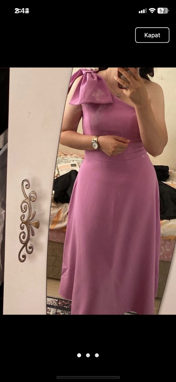 Mor V Yaka Uzun Elbise - Görsel 2
