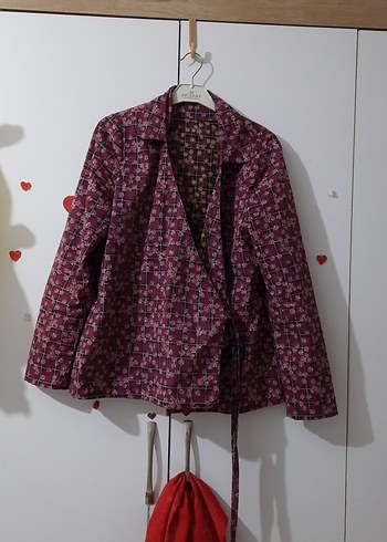Düğmeli Bordo Midi Bohem kimono