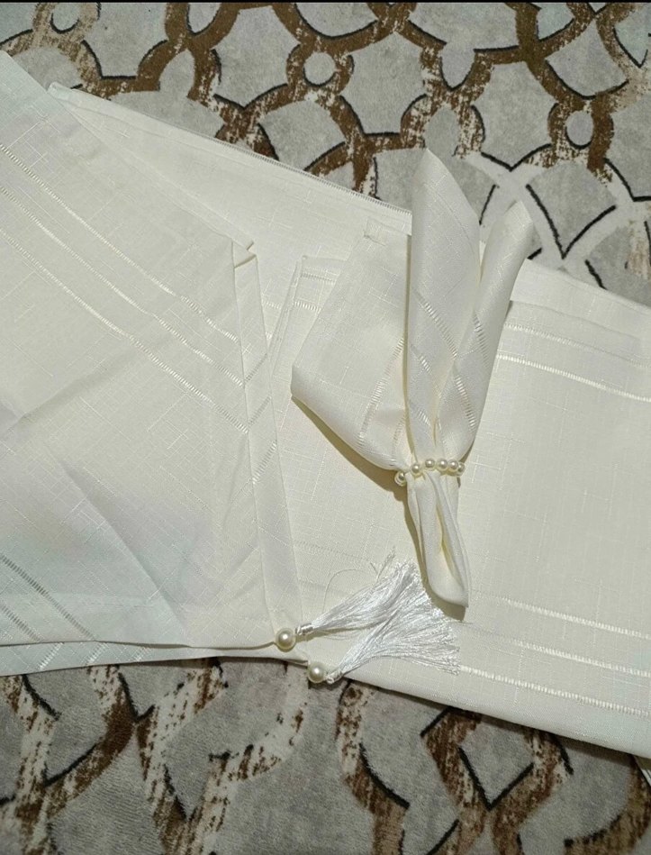 Krem renk Püsküllü masa örtüsü 26 parça - Görsel 2