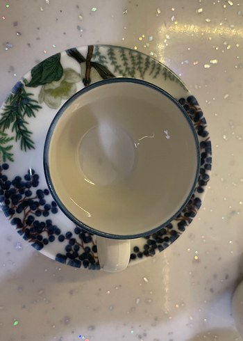 Mavi Kenarlı Beyaz Porselen Fincan Takımı - Görsel 3