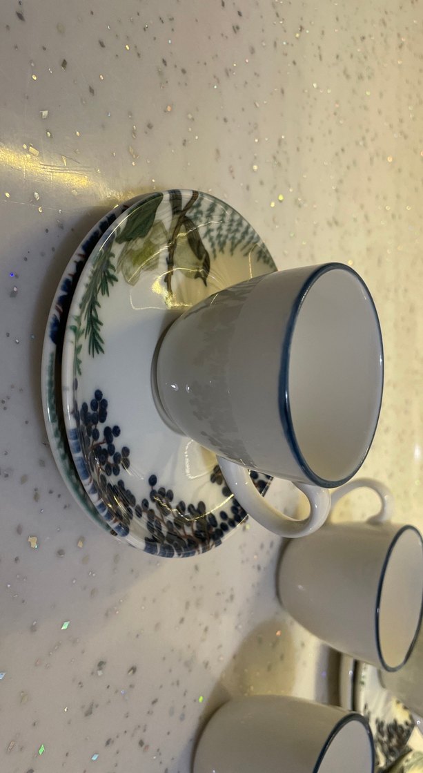 Mavi Kenarlı Beyaz Porselen Fincan Takımı - Görsel 2