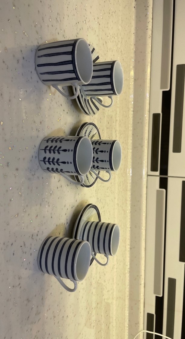 Beyaz ve gri çizgili kahve fincanı seti - Görsel 2