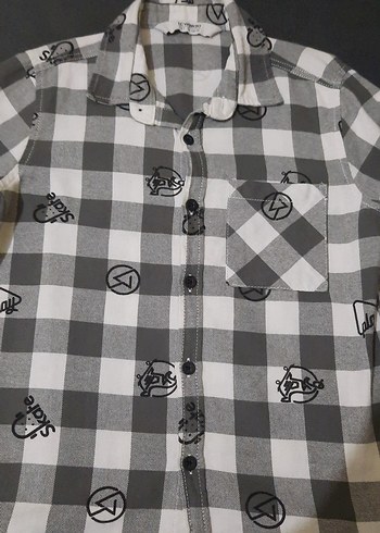 Erkek Çocuk Gri Kareli Baskılı Gömlek - Görsel 2