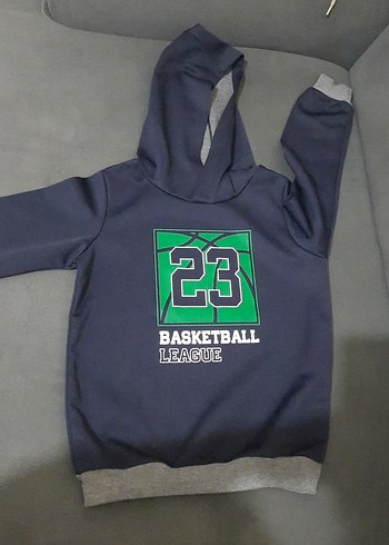 Koyu Lacivert Kapüşonlu Baskılı Erkek Sweatshirt - Görsel 2