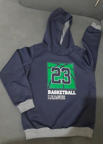 Koyu Lacivert Kapüşonlu Baskılı Erkek Sweatshirt - Görsel 3