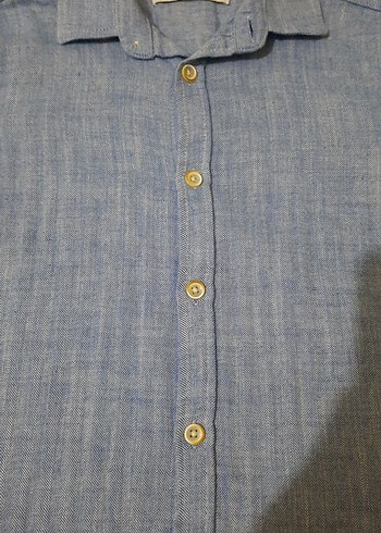 Erkek Çocuk  Mavi Keten Uzun Kollu Gömlek - Görsel 2