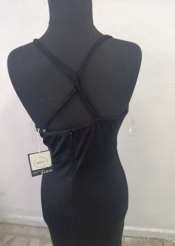 Siyah Drapeli Uzun V Yaka Kadın Elbise - Görsel 3