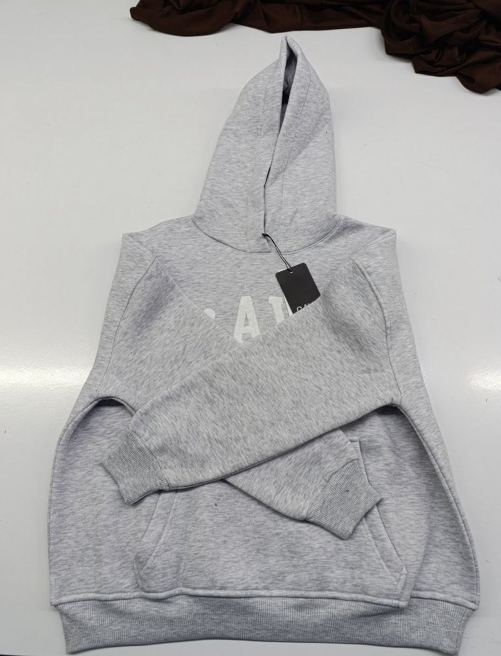 Gri Kapüşonlu Kadın Sweatshirt - Görsel 2