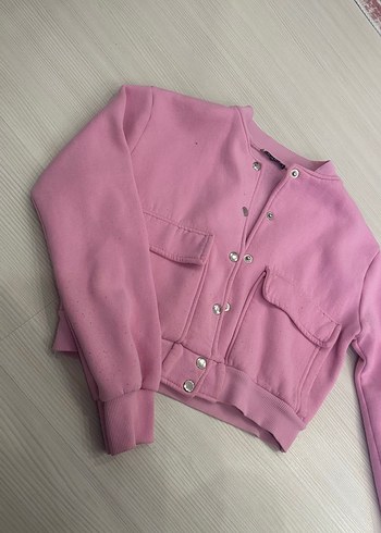 Düğmeli Pembe Bomber Ceket