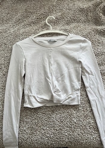 s Beden Beyaz Uzun Kollu Crop Top