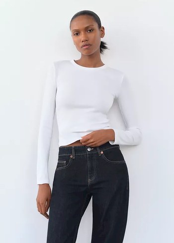 Beyaz Uzun Kollu Crop Top