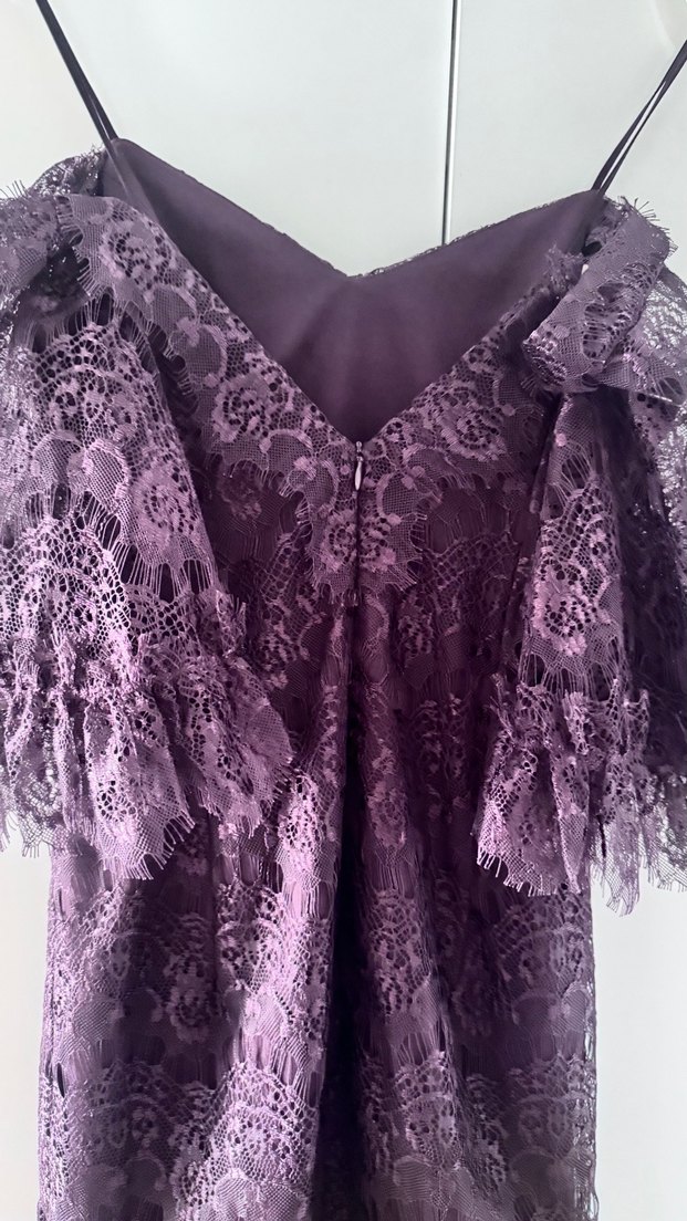 Mor Dantel Kısa Kollu Mini Elbise - Görsel 4