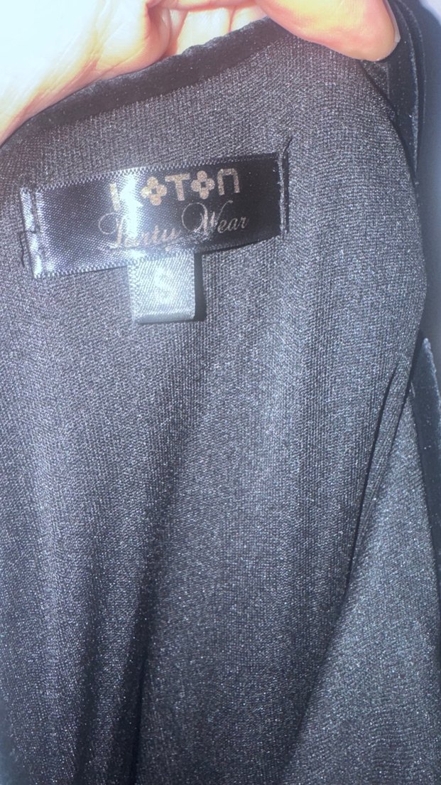 Uzun siyah lacivert Desenli Drapeli Elbise - Görsel 4