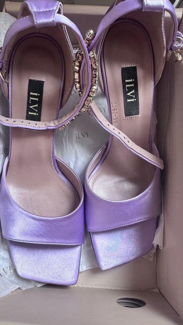 Taş detaylı Saten  Mor  Kadın Topuklu - Görsel 4