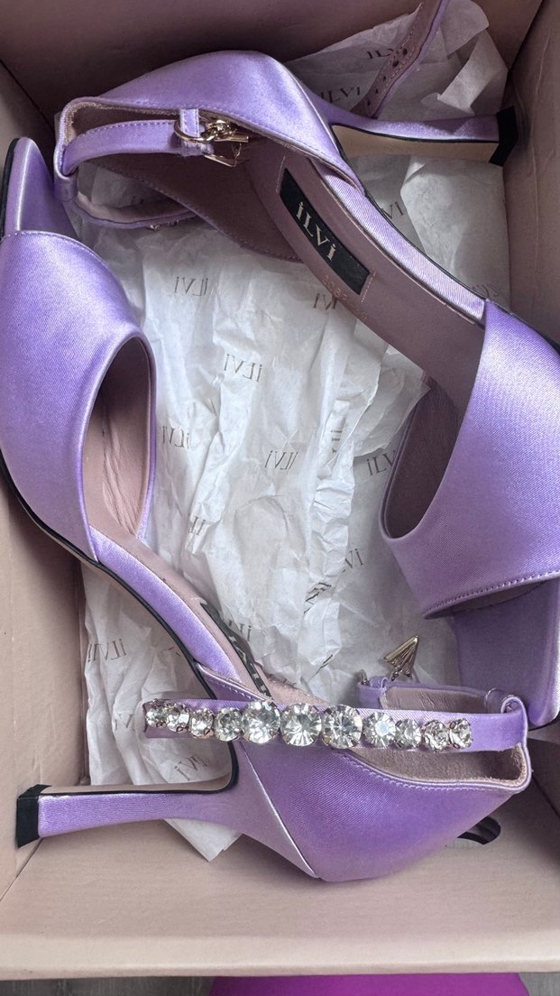 Taş detaylı Saten  Mor  Kadın Topuklu - Görsel 3