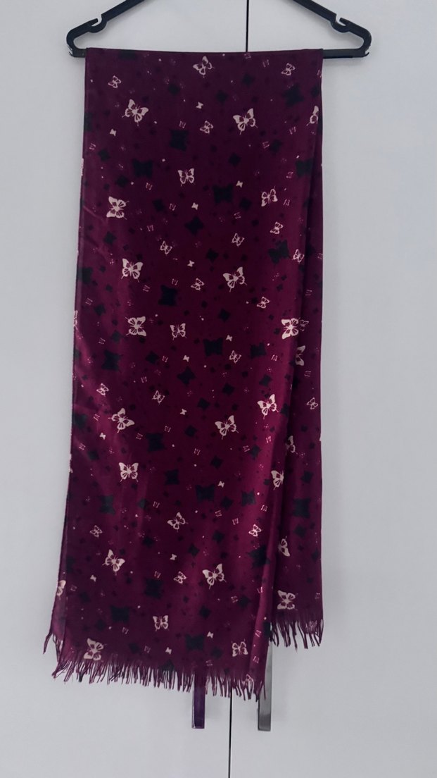 Bordo Kelebek Desenli Kadın Şal - Görsel 3