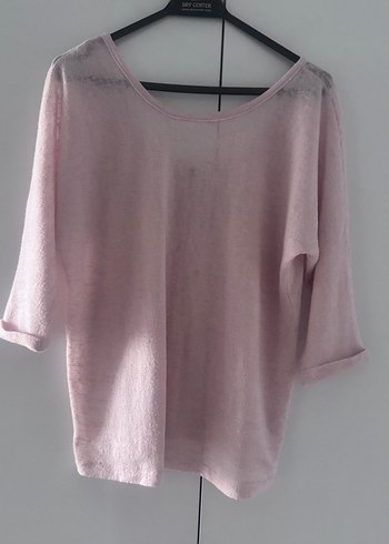 Pembe Keten Kadın Salaş Bluz - Görsel 2