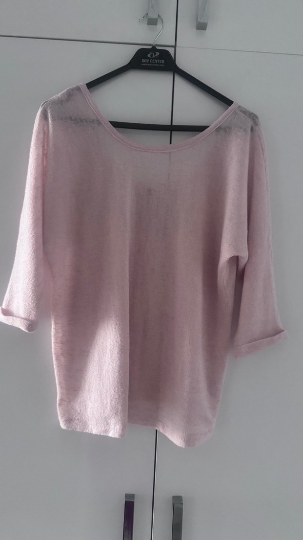 Pembe Keten Kadın Salaş Bluz - Görsel 2