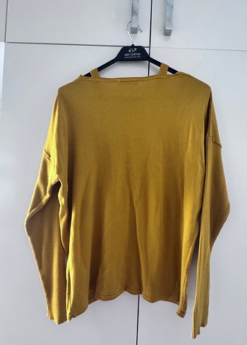 Sarı V Yaka Triko Kadın Kazak - Görsel 2